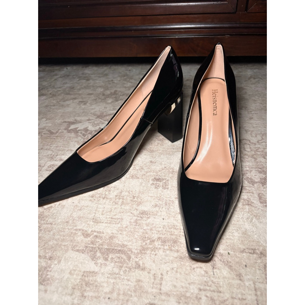 Women's Heisnemca Black Patent Leather Block Heel Pumps Size 12.5
